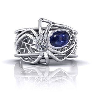 pr jewelry women men animal spider 925 silver ring 1.68 ct blue sapphire wedding size 6-10 (10)