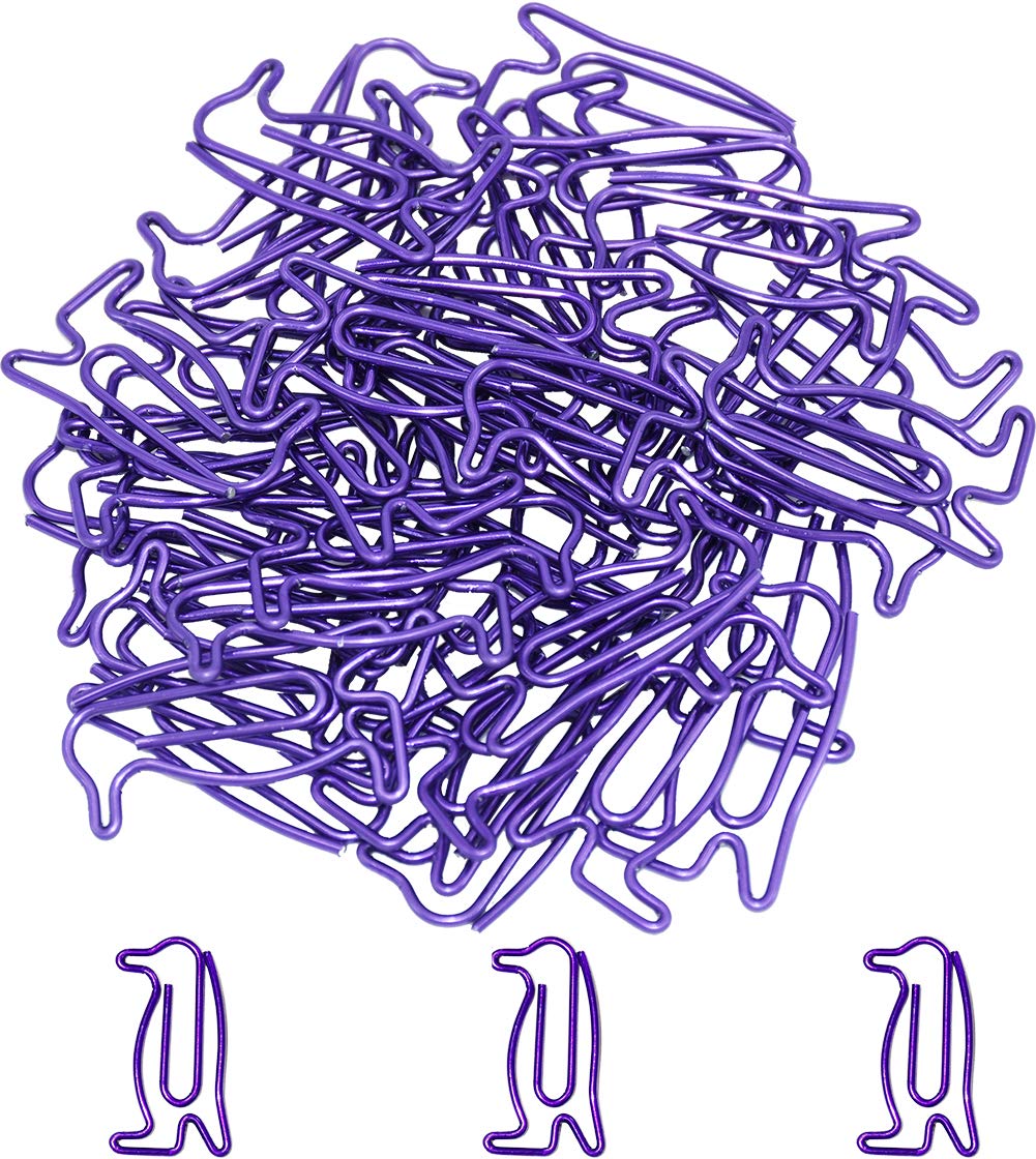 HiQin Cute Purple Paper Clips (Penguin Refill Pack) Funny Office Supplies Penguin Gifts