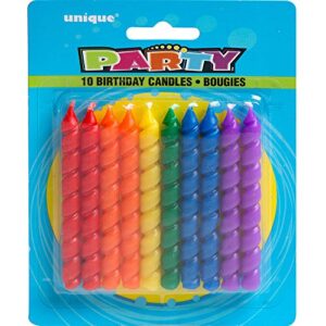 Classic Spiral Birthday Candles - 3", Rainbow Colors, 10 Pcs