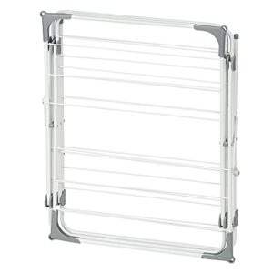 mDesign Tall Metal Foldable Laundry Clothes Drying Rack Stand - Compact, Portable, Folding, and Collapsible for Storage - Large Capacity, 27 Drying Rods, 46 Feet of Drying Hanger Space - White/Gray