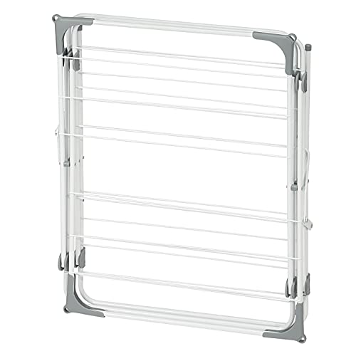 mDesign Tall Metal Foldable Laundry Clothes Drying Rack Stand - Compact, Portable, Folding, and Collapsible for Storage - Large Capacity, 27 Drying Rods, 46 Feet of Drying Hanger Space - White/Gray