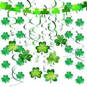joyin 27 pcs st. patrick's day decoration with irish saint patricks green shamrock foil strings, hanging swirls with garland. st patricks ceiling hanging and wall decoration