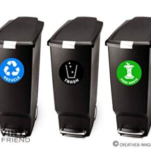 Recycle,trash and compost (food waste) bin logo stickers (6 Pack) 4in x 4in - Organize trash - For metal or plastic garbage cans, containers and bins - indoor & outdoor - Home, kitchen, or office