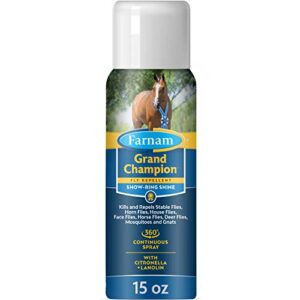 farnam grand champion fly repellent for horses, plus coat conditioner for show ring shine, 15-ounce non-aerosol spray bottle (100528258)