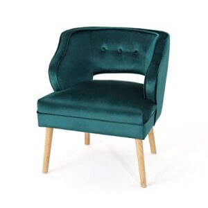christopher knight home mariposa mid-century velvet accent chair, teal / natural