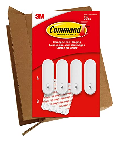 Command Large Wire Hooks, 4-Hooks, 8-Strips, Holds up to 5 lbs - Easy to Open Packaging