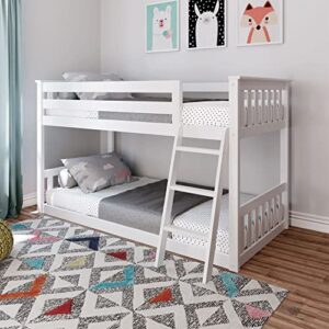 max & lily low bunk bed, twin-over-twin wood bed frame for kids, white
