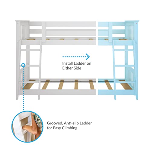 Max & Lily Low Bunk Bed, Twin-Over-Twin Wood Bed Frame For Kids, White