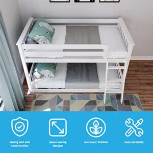 Max & Lily Low Bunk Bed, Twin-Over-Twin Wood Bed Frame For Kids, White