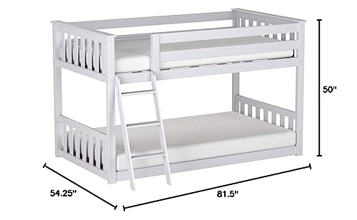 Max & Lily Low Bunk Bed, Twin-Over-Twin Wood Bed Frame For Kids, White