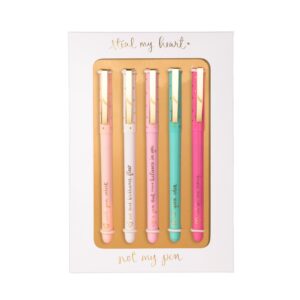 eccolo dayna lee collection steal my heart - fine tip black ink ballpoint pens (set of 5), inspiring quotes, gift boxed