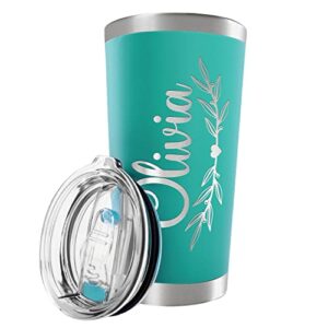 be burgundy personalized tumbler with engraved name - 12 designs, 20 oz coffee tumbler with slider lid, teal, double wall insulated tumbler- gift for women, mom, personalized gifts for women