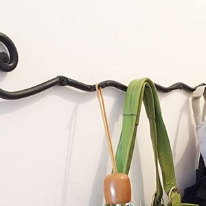 Handmade Wrought Iron 5 Hooks Coat Hanger – Black Iron Bathroom&Kitchen Accessories – Farmhouse, Vintage, Western, Rustic Décor Towels Hanger – Easy to Install, Strong, Sturdy Wall Mount Rack, Bags