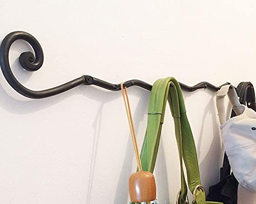 Handmade Wrought Iron 5 Hooks Coat Hanger – Black Iron Bathroom&Kitchen Accessories – Farmhouse, Vintage, Western, Rustic Décor Towels Hanger – Easy to Install, Strong, Sturdy Wall Mount Rack, Bags