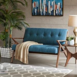 ink+ivy rocket accent loveseat - solid wood, all foam two deep seat settee mid-century short sofa - retro accent loveseat for living room