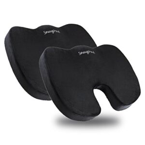 snugpad black memory foam seat cushion - sciatica, back, hip, and tailbone pain relief, firm version, support for office chair, wheelchair, car. non-slip orthopedic coccyx memory foam (2 pack)