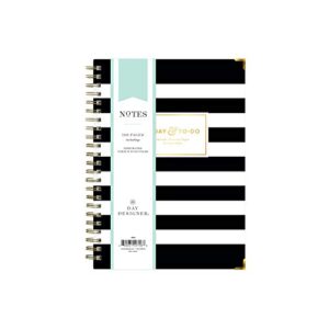 blue sky day designer for today to-do notebook, 160 ruled pages, twin-wire binding, hardcover, 5.75' x 8.5', black stripe