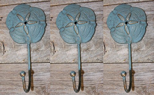 Antique-Look Sand Dollar Bath Towel Hooks Bronze-Look 6 3/4 inch Cast Iron, H-88 Set of 3