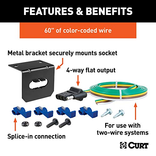 CURT 58345 Vehicle-Side 4-Pin Flat Trailer Wiring Harness