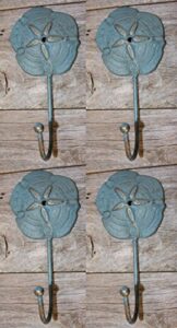 antique-look ocean theme bath towel hooks bronze-look 6 3/4 inch cast iron, h-88 set of 4