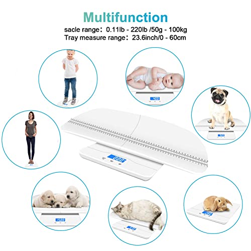 MINDPET-MED Digital Pet Scale, Baby Scale, with 3 Weighing Modes(kg/oz/lb), Max 220 lbs, Capacity with Precision up to ±0.02lbs, White, Suitable for Infant, Puppies, Mom