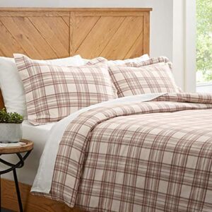 amazon brand – stone & beam rustic plaid flannel duvet cover set, twin, ivory and cream