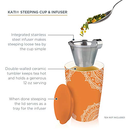 Tea Forte Kati Cup Chakra, Ceramic Tea Infuser Cup with Infuser Basket and Lid for Steeping Loose Leaf Tea