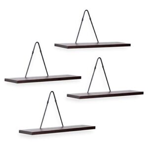 Rustic State Moma Wall Mounted Decorative Shelves Floating for Bathroom Bedroom Kitchen Living Room and Office with Triangle Bracket Set of 4 Walnut