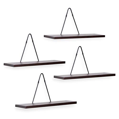 Rustic State Moma Wall Mounted Decorative Shelves Floating for Bathroom Bedroom Kitchen Living Room and Office with Triangle Bracket Set of 4 Walnut