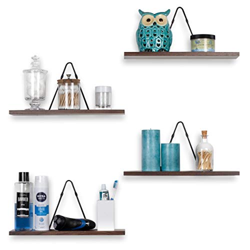 Rustic State Moma Wall Mounted Decorative Shelves Floating for Bathroom Bedroom Kitchen Living Room and Office with Triangle Bracket Set of 4 Walnut