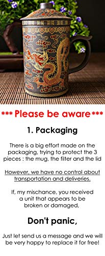 25DOL Chinese Tea Mug with Infuser and Lid 10Oz | Chinese Yixing Purple Clay Coffee Mug | Chinese Mug with Lid | Chinese Dragon Mug | Chinese Tea Infuser Mug | Travel Mug | Retain Heat very well