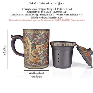 25DOL Chinese Tea Mug with Infuser and Lid 10Oz | Chinese Yixing Purple Clay Coffee Mug | Chinese Mug with Lid | Chinese Dragon Mug | Chinese Tea Infuser Mug | Travel Mug | Retain Heat very well