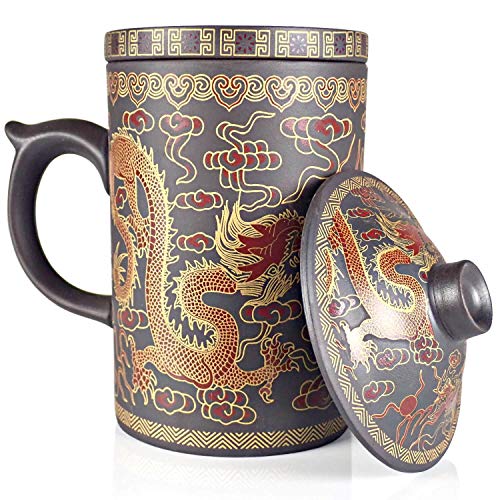 25DOL Chinese Tea Mug with Infuser and Lid 10Oz | Chinese Yixing Purple Clay Coffee Mug | Chinese Mug with Lid | Chinese Dragon Mug | Chinese Tea Infuser Mug | Travel Mug | Retain Heat very well