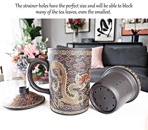 25DOL Chinese Tea Mug with Infuser and Lid 10Oz | Chinese Yixing Purple Clay Coffee Mug | Chinese Mug with Lid | Chinese Dragon Mug | Chinese Tea Infuser Mug | Travel Mug | Retain Heat very well