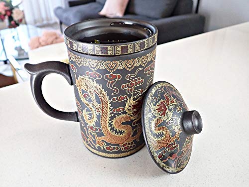 25DOL Chinese Tea Mug with Infuser and Lid 10Oz | Chinese Yixing Purple Clay Coffee Mug | Chinese Mug with Lid | Chinese Dragon Mug | Chinese Tea Infuser Mug | Travel Mug | Retain Heat very well