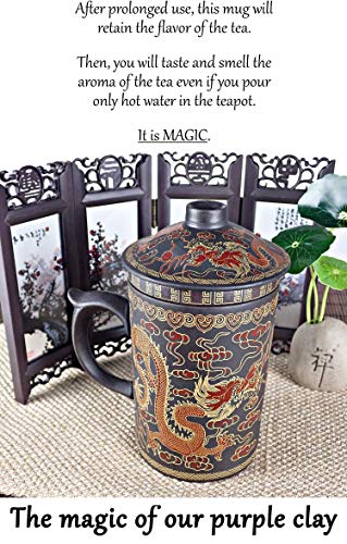 25DOL Chinese Tea Mug with Infuser and Lid 10Oz | Chinese Yixing Purple Clay Coffee Mug | Chinese Mug with Lid | Chinese Dragon Mug | Chinese Tea Infuser Mug | Travel Mug | Retain Heat very well