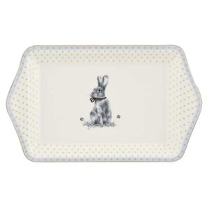 spode meadow lane dessert tray | serving platter | dessert, breakfast, and appetizer tray | party food serving platter | assorted bunny motif | measures 12-inches | made of porcelain