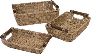 seagrass & wood handled baskets by trademark innovations (set of 3)