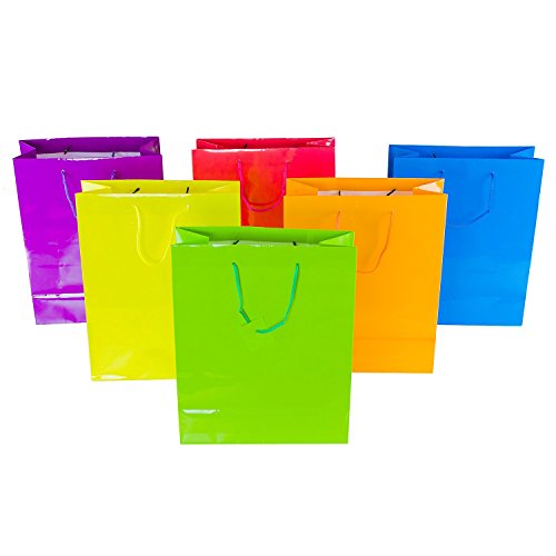 Ifavor123 Assorted Neon Bright Color Gift Bags for Any Occasion - Large (14.5" H x 11.5" L x 5.5" W) - 12 Pack