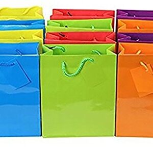 Ifavor123 Assorted Neon Bright Color Gift Bags for Any Occasion - Large (14.5" H x 11.5" L x 5.5" W) - 12 Pack