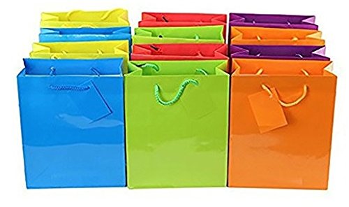 Ifavor123 Assorted Neon Bright Color Gift Bags for Any Occasion - Large (14.5" H x 11.5" L x 5.5" W) - 12 Pack