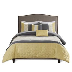 510 DESIGN Cozy Comforter Set - Geometric Honeycomb Design, All Season Down Alternative Casual Bedding with Matching Shams, Decorative Pillows, King/Cal King (104"x92"), Yellow/Grey 5 Piece