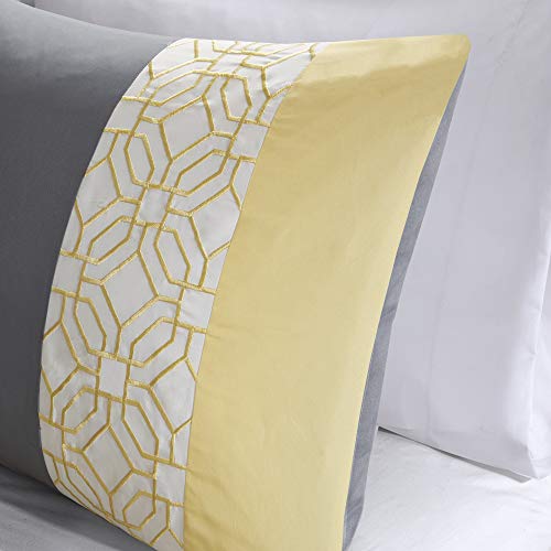 510 DESIGN Cozy Comforter Set - Geometric Honeycomb Design, All Season Down Alternative Casual Bedding with Matching Shams, Decorative Pillows, King/Cal King (104"x92"), Yellow/Grey 5 Piece