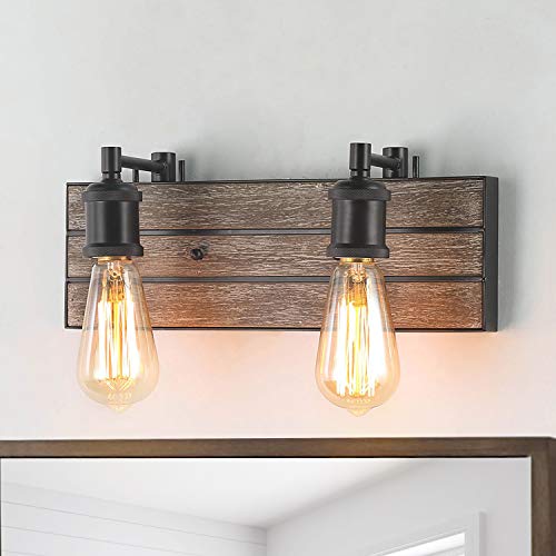 LOG BARN Vanity Lights, Wall Sconce in Rustic Wood and Oil Rubbed Metal Finish, Bathroom Fixture with Adjustable Sockets Over Mirrors