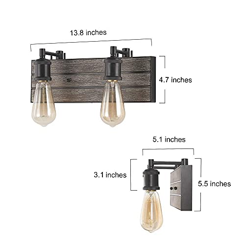 LOG BARN Vanity Lights, Wall Sconce in Rustic Wood and Oil Rubbed Metal Finish, Bathroom Fixture with Adjustable Sockets Over Mirrors