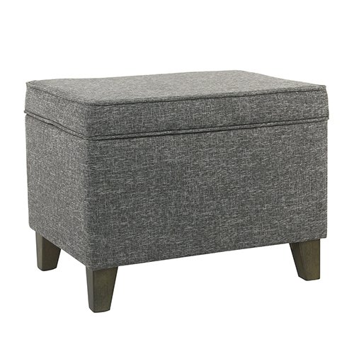 HomePop Home Decor | Medium Square Storage Ottoman with Hinged Lid | Ottoman with Storage for Living Room & Bedroom, Grey