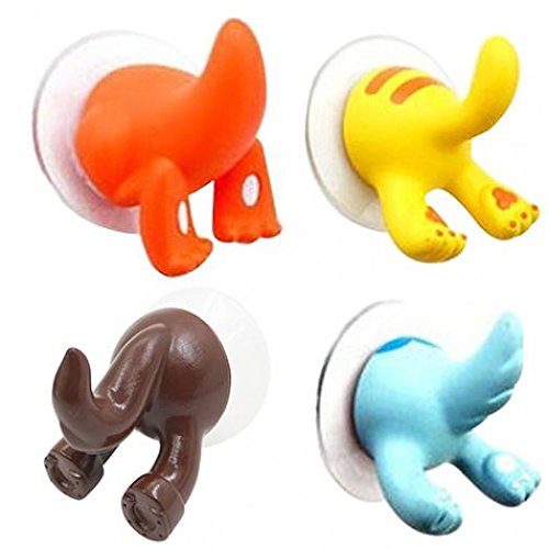 Ameesi Cute Cartoon Animal Tail Sucker Suction Hook Baby Bathroom Towel Hanger Holder - White