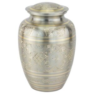 platinum elegance cremation urn for ashes in extra large, brass, silver urn, extra large adult sized cremation urn, 11.5 inches high