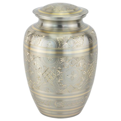 Platinum Elegance Cremation Urn for Ashes in Extra Large, Brass, Silver Urn, Extra Large Adult Sized Cremation Urn, 11.5 Inches High