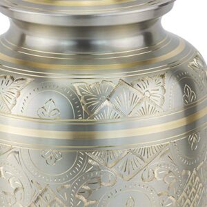 Platinum Elegance Cremation Urn for Ashes in Extra Large, Brass, Silver Urn, Extra Large Adult Sized Cremation Urn, 11.5 Inches High